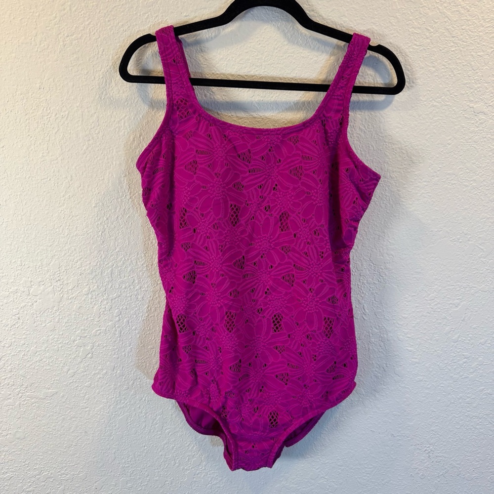 Lands' End Women's Magenta Lace One Piece‎ Swimsuit